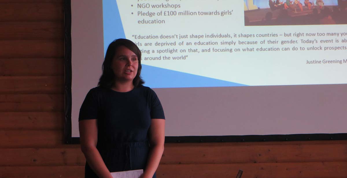 Josie giving a presentation at the Returned Volunteers Event in the UK