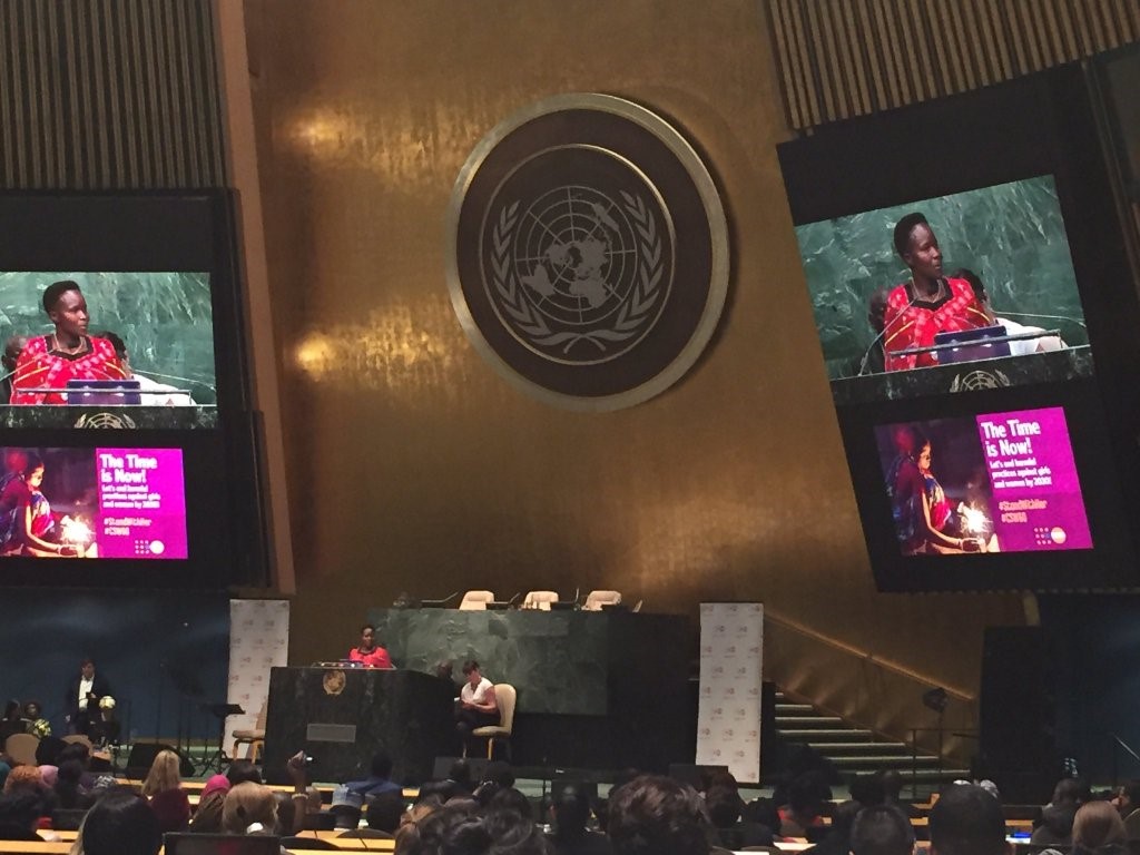 Survivor of FGM speaking at the UN CSW conference