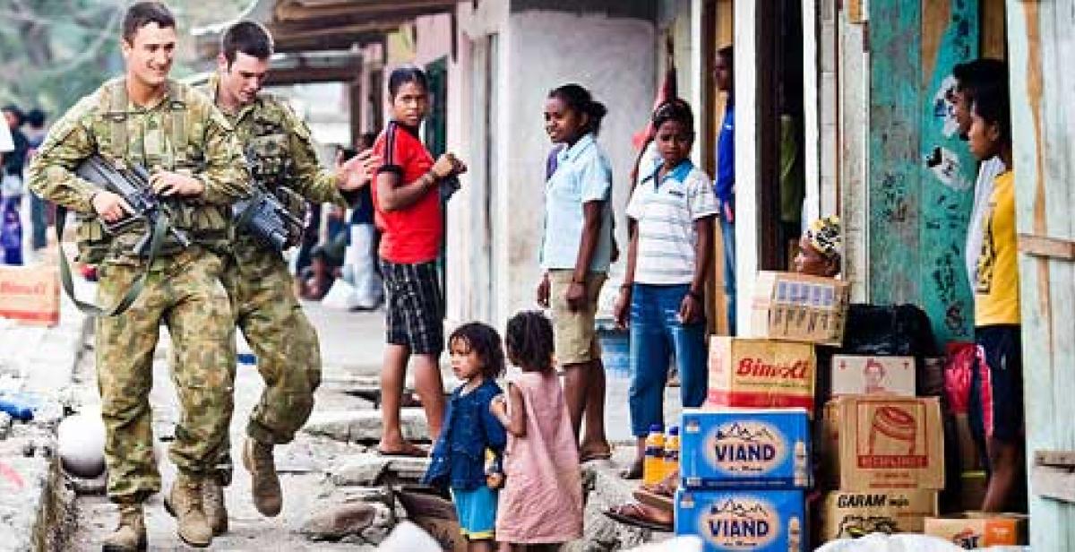 Peacekeeping soldiers in a street in Dili, Timor-Leste