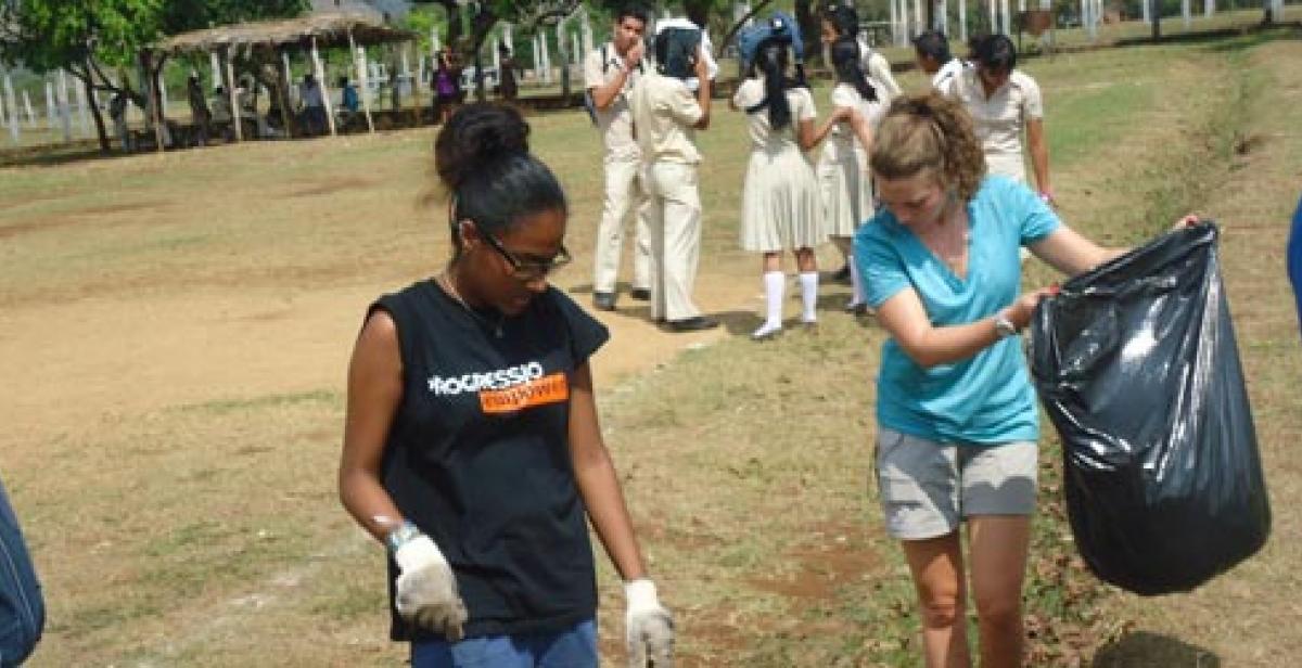 ICS volunteers collecting litter