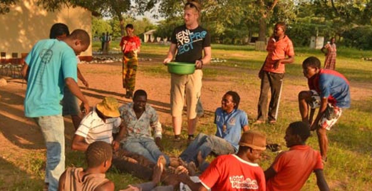 UK volunteer Michael with the bucket game