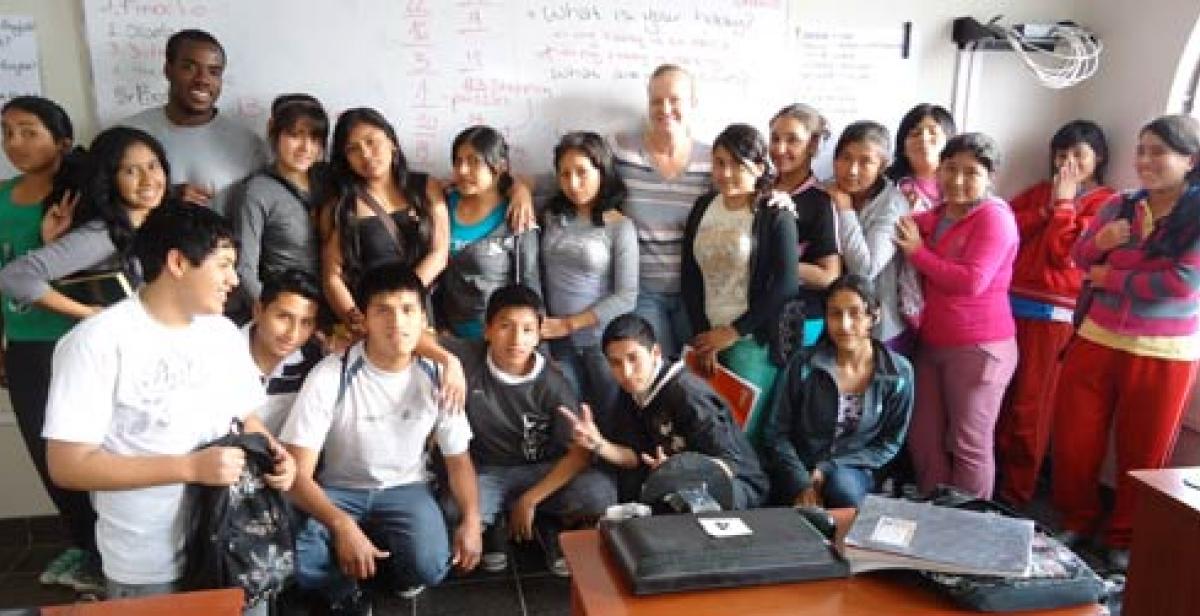 Students at an English evening class in Peru