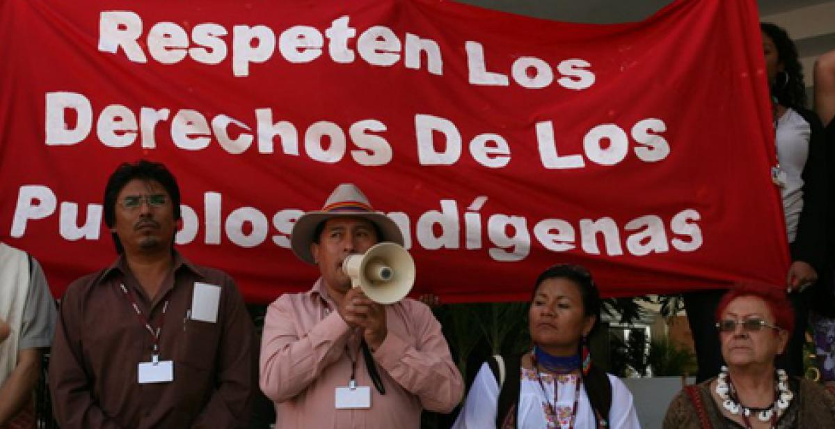 Respect the rights of indigenous communities. Campaigners at the Cancun Summit
