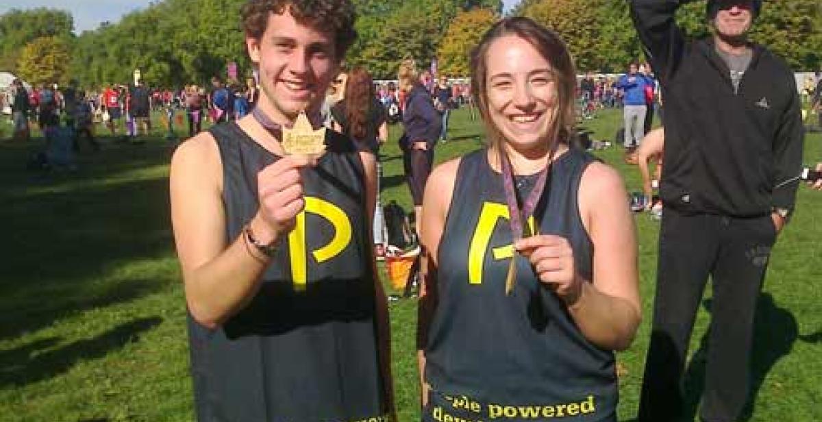 Jeremy Robson and Vicky Schutzer-Weissmann after completing the Royal Parks 2013