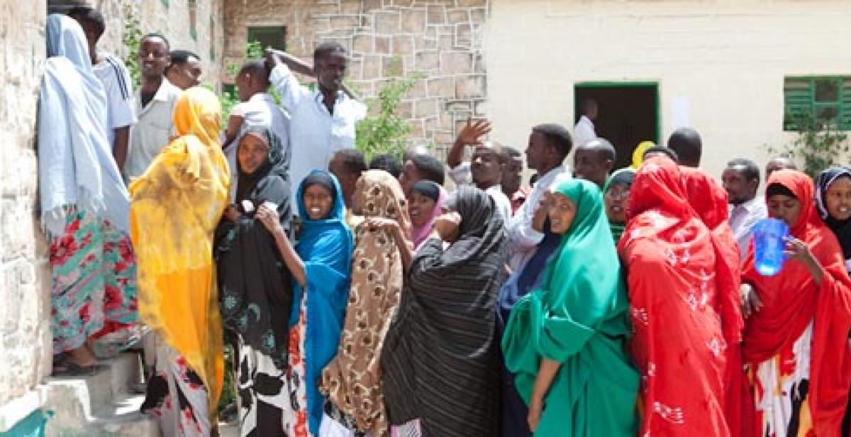 People waiting to vote in Somaliland 2010