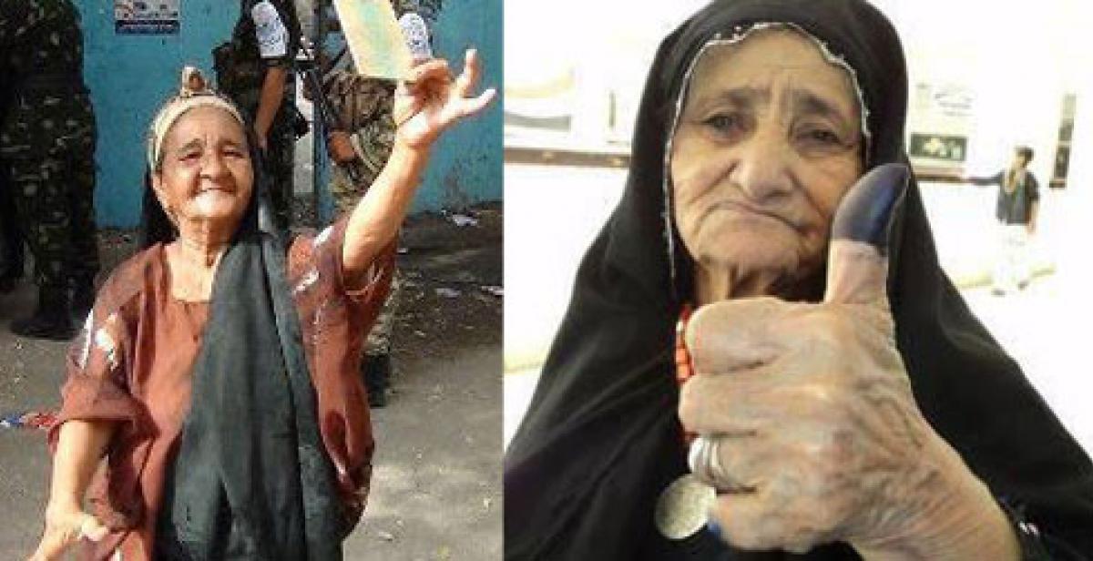 Women in Yemen after voting in elections