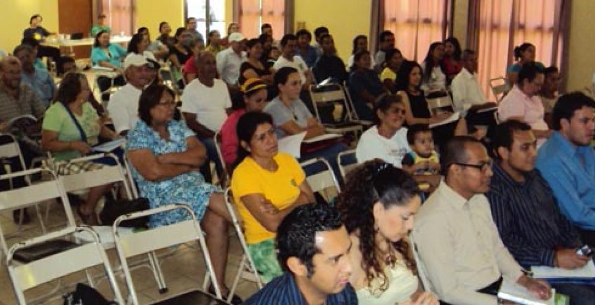Climate justice campaigners in El Salvador at a debrief meeting