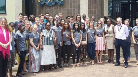 The Progressio ICS Malawi teams outside the DFID office with the Head and Deputy Head of DFID