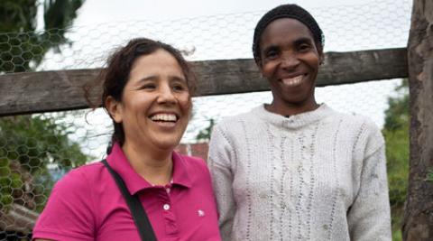 Karina Cuba with farmer Elena Tusen