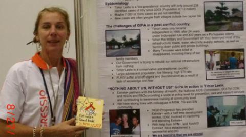 Fi Oakes is pictured at an awareness-raising stand