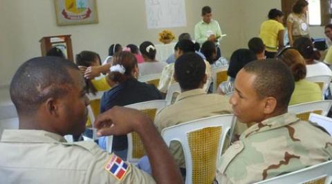 Military personel take part in a course on New Masculinities