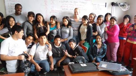 Students at an English evening class in Peru